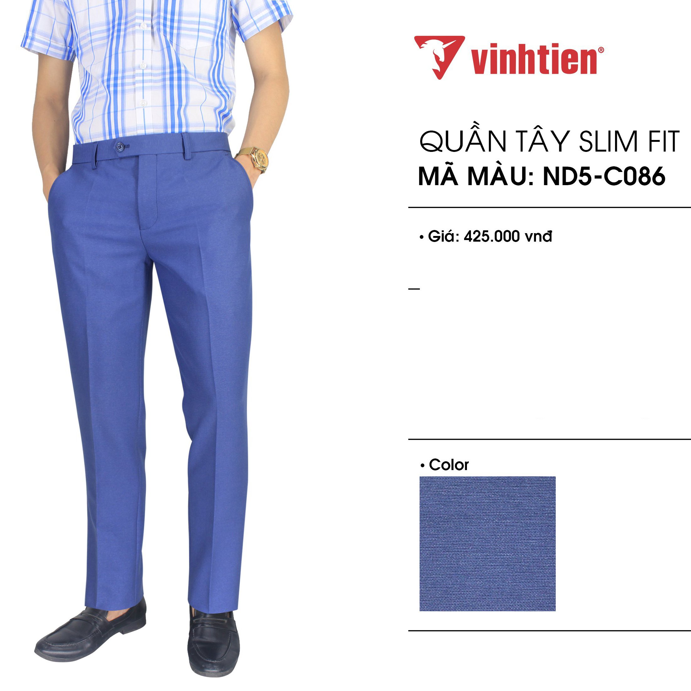Quần Tây Nam Slimfit 425 Trơn, Vĩnh Tiến Co dãn nhẹ, mẫu Xanh Than C140