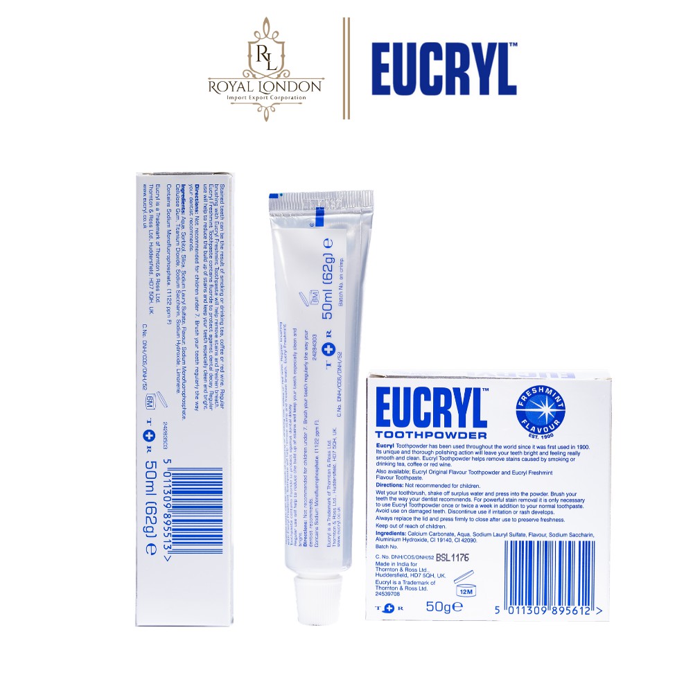 Combo trắng răng Eucryl kem đánh răng 62g + bột trắng răng 50g