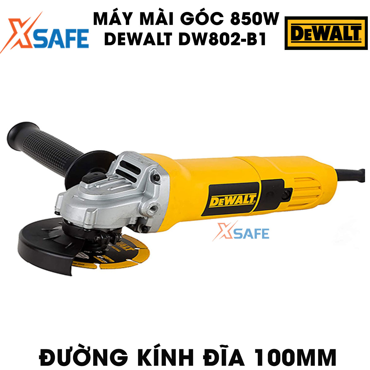 Angle grinder 100mm DeWalt dw802-b1 850W. Angle grinder DeWalt idle speed 11.00/minute, slide switch side camera body and handle for manipulation is fairy, plastic shell high-end-product genuine xsafe