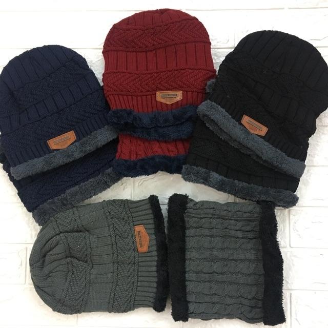 Set bộ khăn ống mũ len lót lông