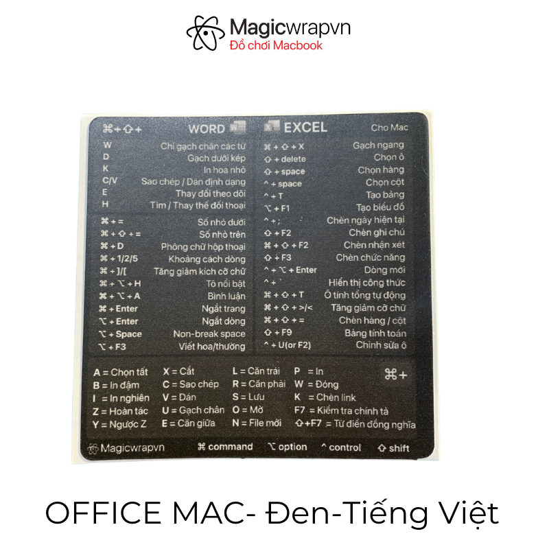 Miếng dán phím tắt OFFICE WORD EXCEL cho MACBOOK, MACOS | Magicwrapvn