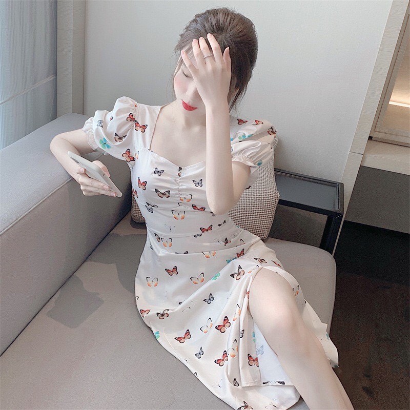 [HCM]Đầm kate phối họa tiết nhỏ nhắn