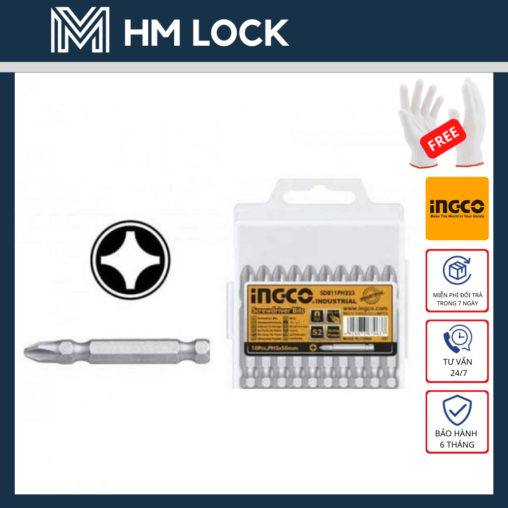Bộ 10 mũi bắt vít ph1, ph2, ph3 ingco - hàng chính hãng - hm lock
