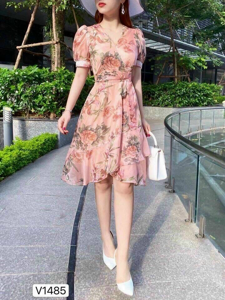 Đầm xòe nữ phối voan lụa thanh lịch cao cấp qc
