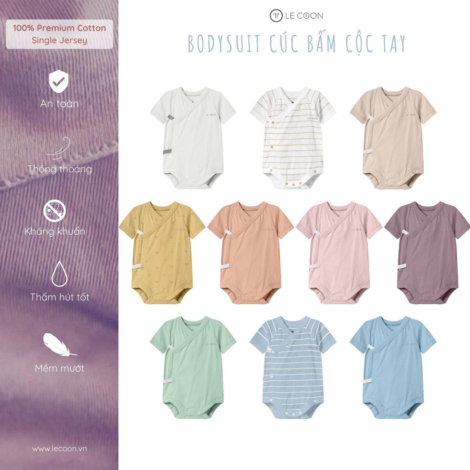 LE COON | BODYSUIT CÚC BẤM CỘC TAY | COOL | 0 - 12 tháng