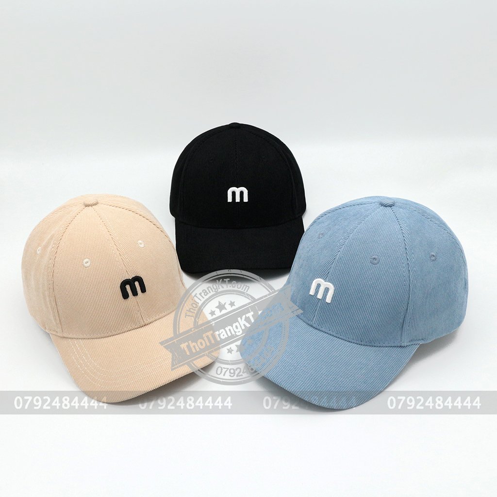 Mũ lưỡi trai nhung nam nữ nón lưỡi trai thêu chữ M phong cách Ulzzang form unisex