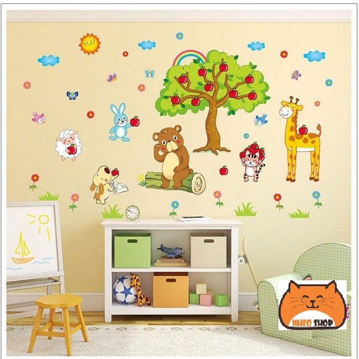 [HCM]Decal dán tường thú cây táo cho bé
