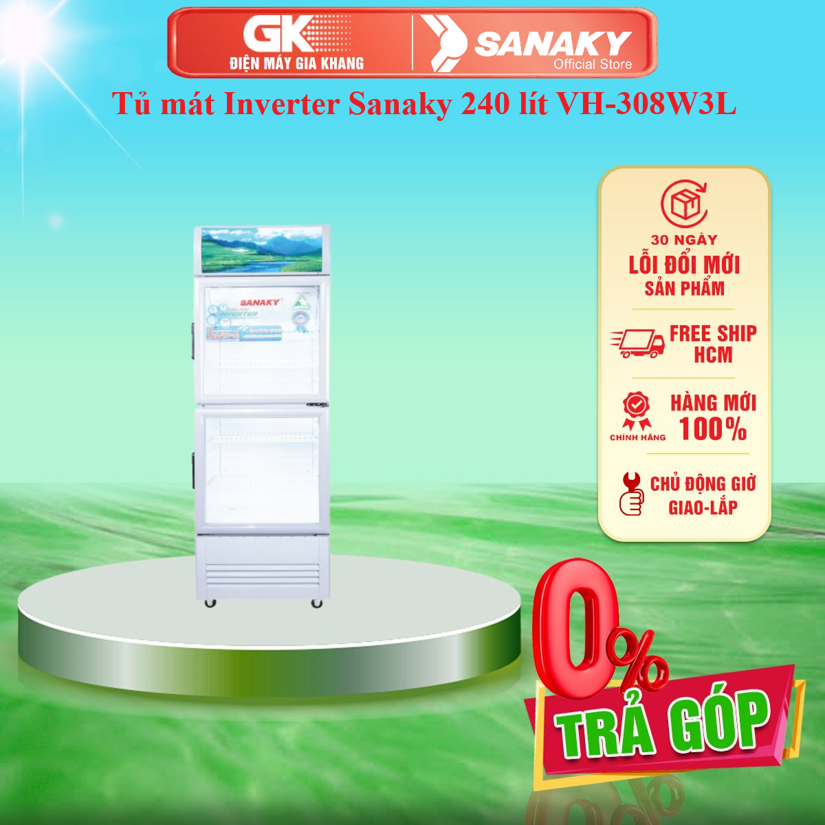 Tủ mát inverter sanaky 240 lít vh-308w3l - giao toàn quốc - freeship hcm