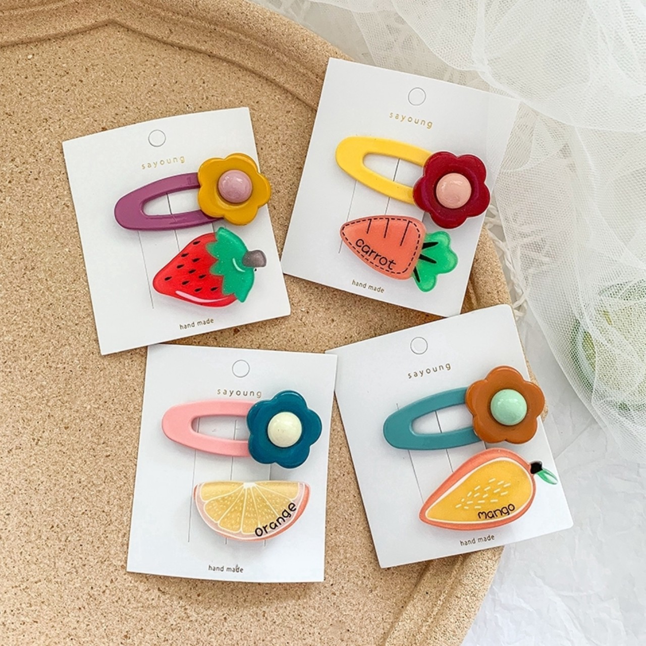 SET MÁI KẸP HOA VÀ TRÁI CÂY CUTE