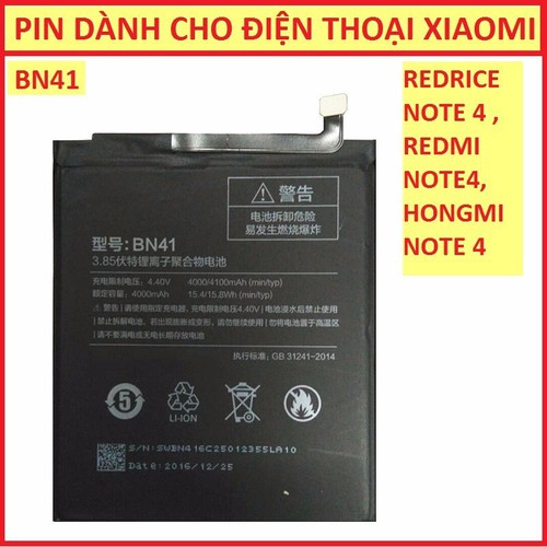 Pin xịn xiaomi redmi note 4 bn41