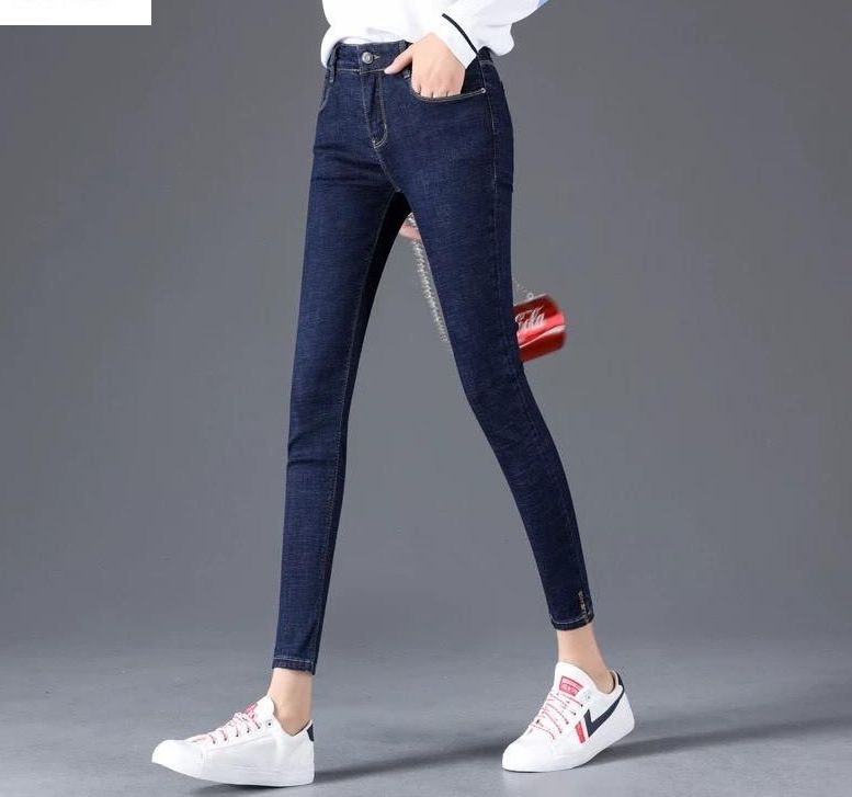 Quần jean nữ lưng cao trơn màu xanh tiêu chất siêu giãn xx-03-xa46