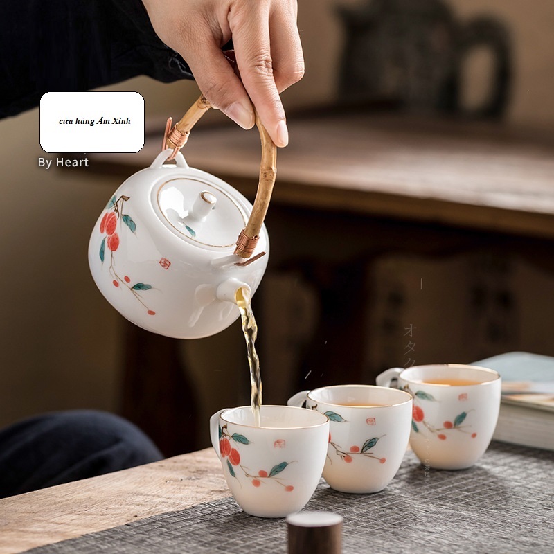 Ấm Trà Sứ Trắng Bạch Định pha trà đạo 260 ml
