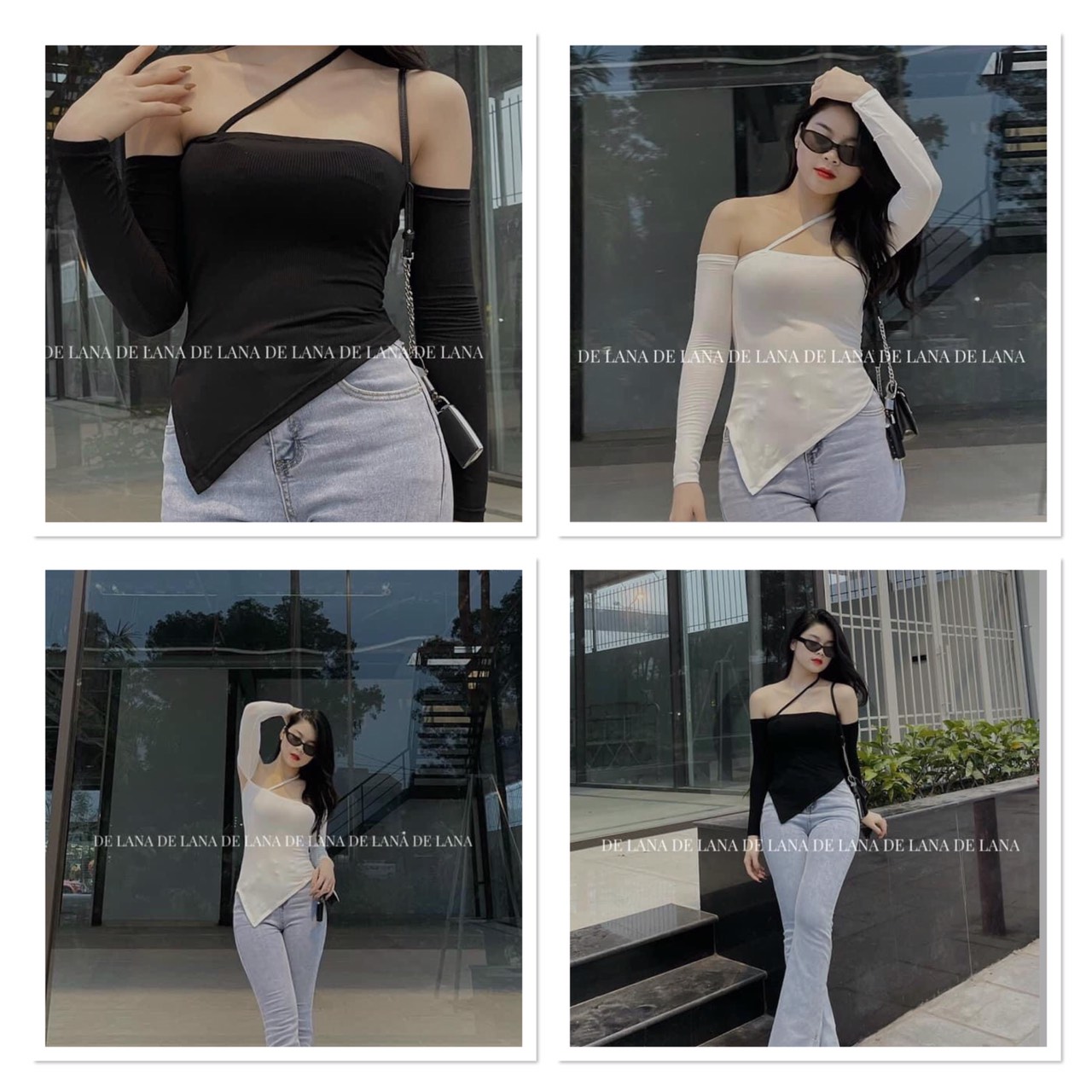 Áo quây trễ vai tay dài hot hit, Áo trễ vai dây chéo