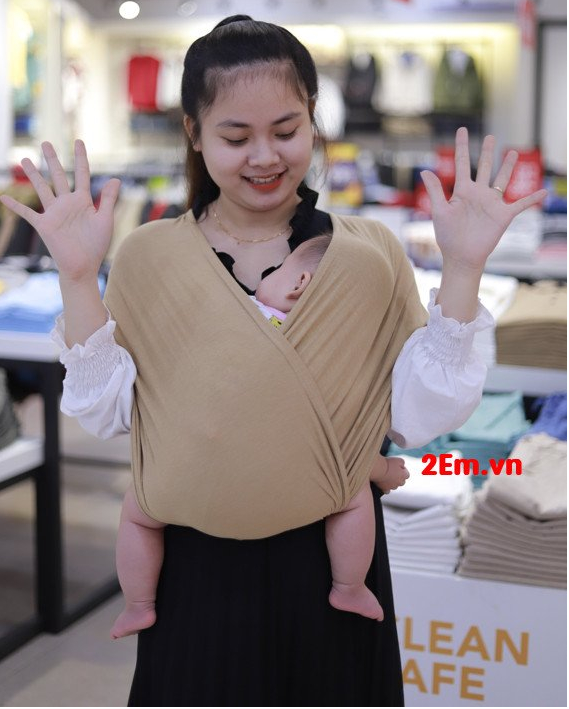 Địu vải em bé sling Cao Cấp 2Em ngủ ngon - chỉnh Size - Trợ lực - 0-24 tháng mềm mại, thoáng khí, co giãn