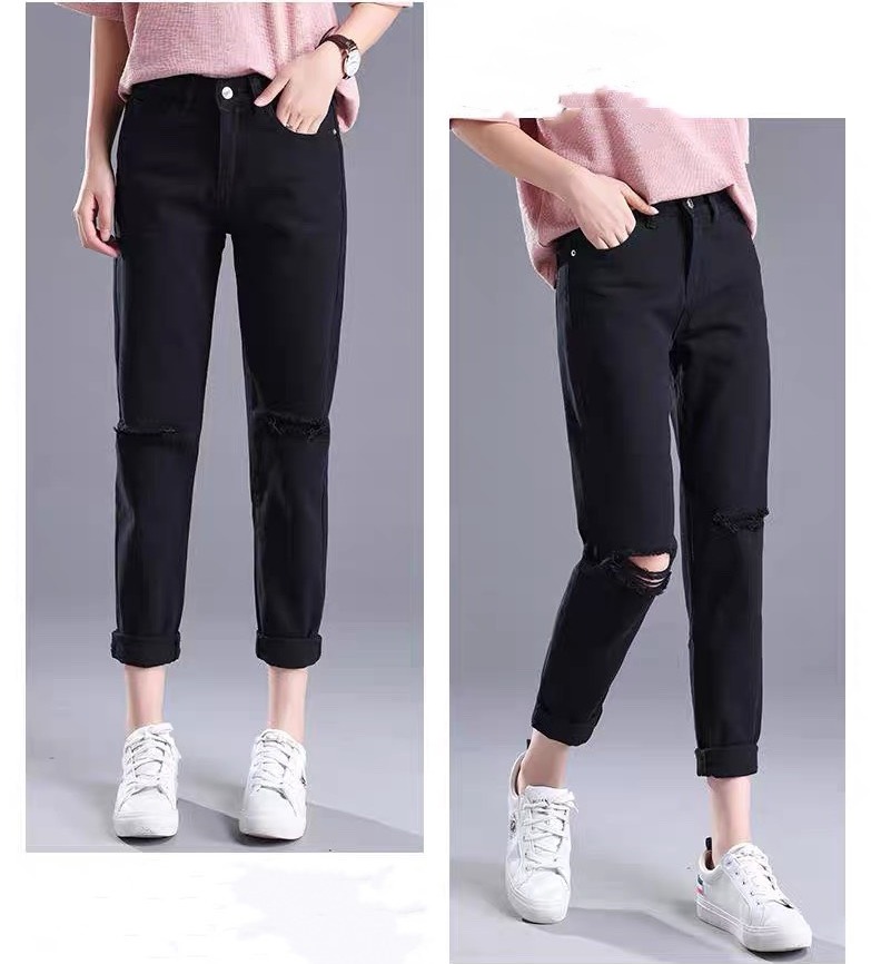 [HCM]QUẦN JEAN BAGGY RÁCH GỐI màu đen tuyền CÓ BIG SIZE - MoliJeans