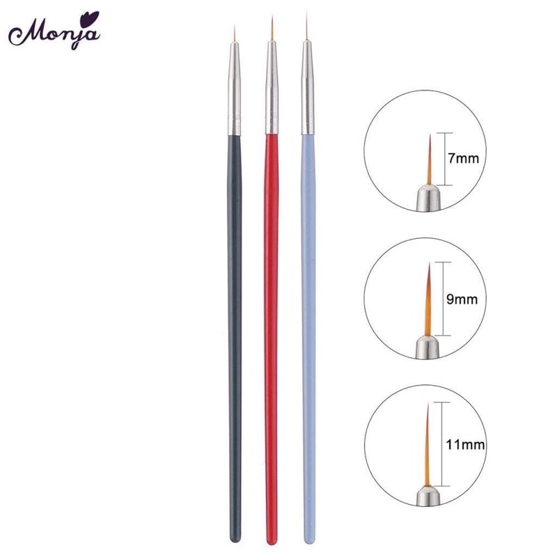 Set cọ nét 3 màu vẽ Nail đủ size