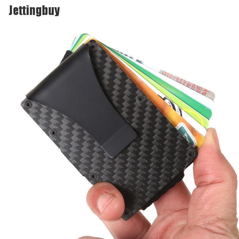 Jettingbuy Men Slim Carbon Fiber Credit Card Holder RFID Blocking Metal Wallet Money Clip