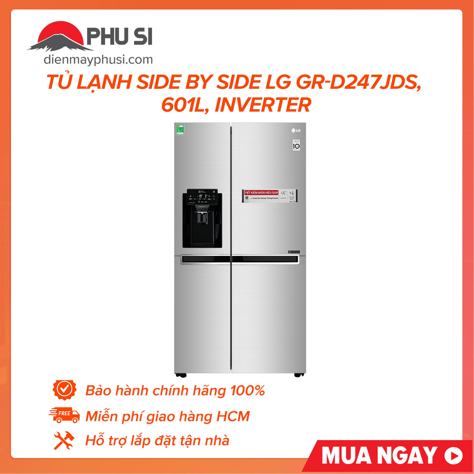 Tủ lạnh Side by Side LG GR-D247JDS, 601L, Inverter