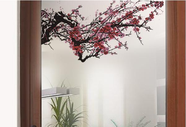 [HCM]Decal Trang Kính Cao Cấp - Cành đào đỏ ( 60x58 )-DK7055