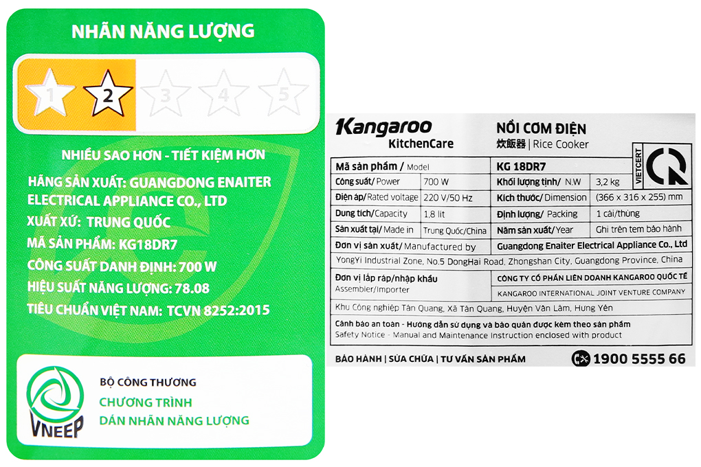 Nồi cơm điện tử Kangaroo 1.8 lít KG18DR7Trưng Bày Điện Máy