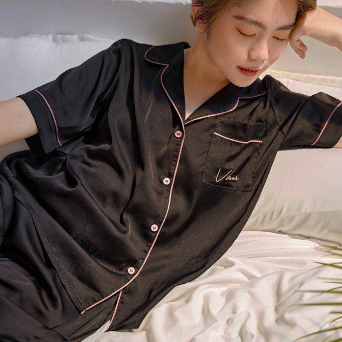 VIBES bộ Pijama dài  hàng thiết kế Lụa cao cấp Ink Long Py Set