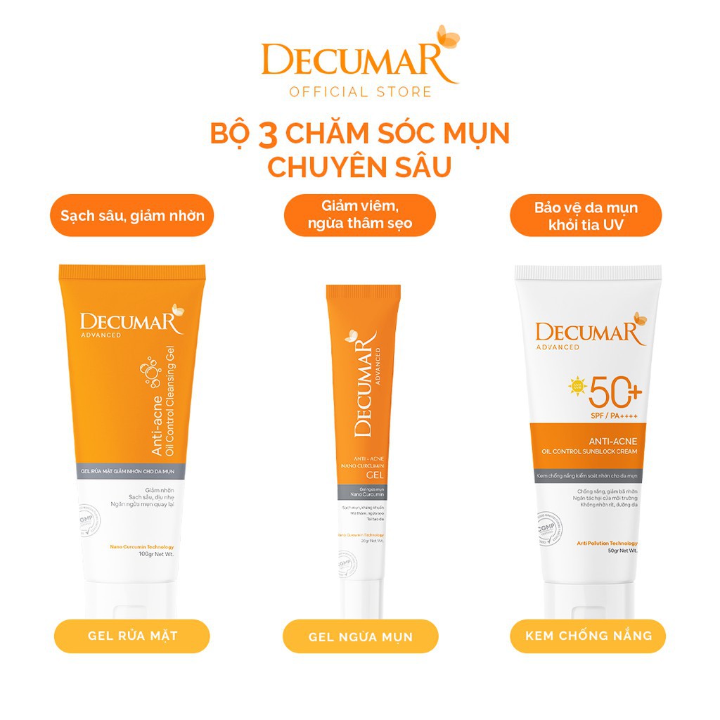 Gel ngừa mụn nano curcumin Decumar 20g