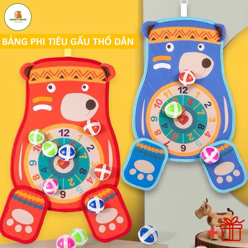 ""[ HÈ 2022 ] ĐỒ CHƠI BẢNG PHI TIÊU NÉM BANH HÌNH GẤU THỔ DÂN CHO BÉ""
