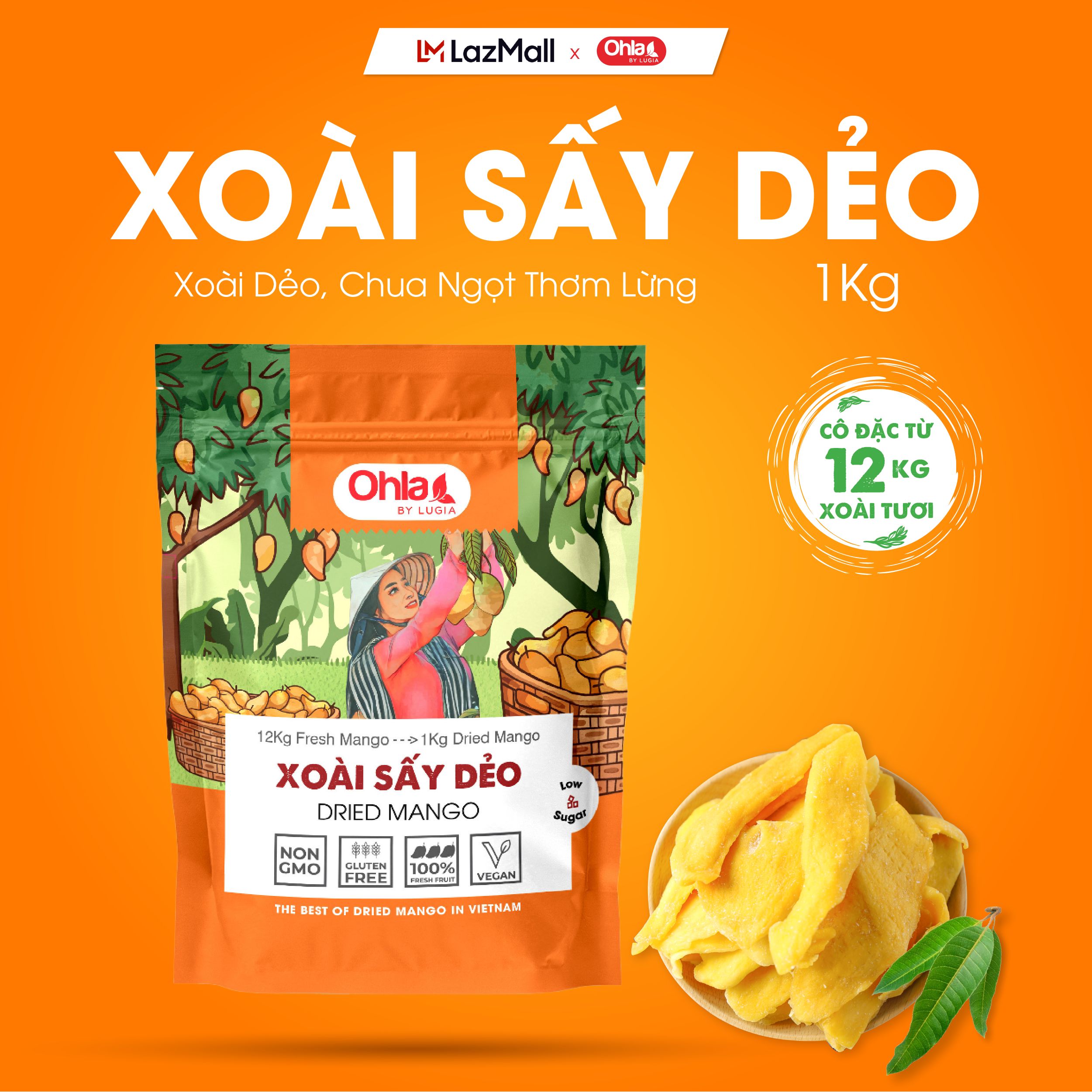 Xoài sấy dẻo Ohla 1kg ( túi mới, x2)