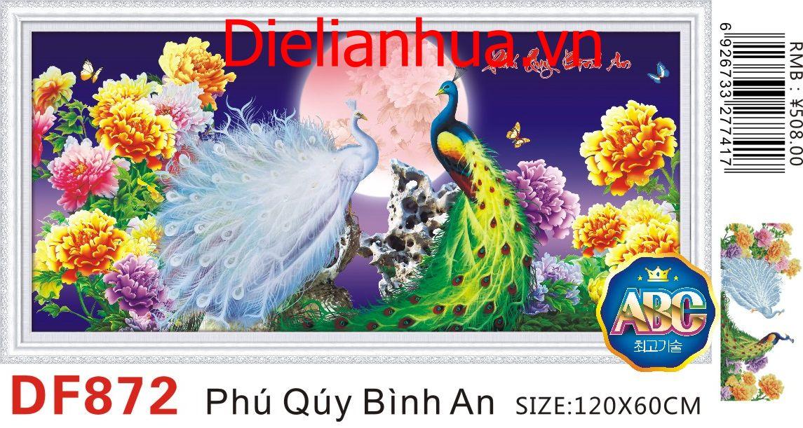 Tranh đính đá phú quý bình an df872 kích thước 120 x 60cm tranh mariko