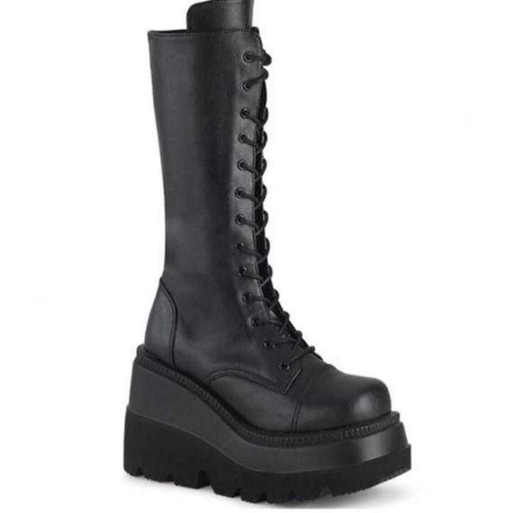 (FREESHIP - SẴN ) HIGH BOOT - GIÀY BỐT ĐEN ĐẾ CAO BUỘC DÂY THỜI TRANG