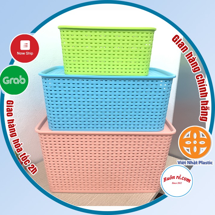 Giỏ nhựa có nắp Hàn Quốc 3 size Việt Nhật, giỏ đựng đồ đa năng tiết kiệm không gian