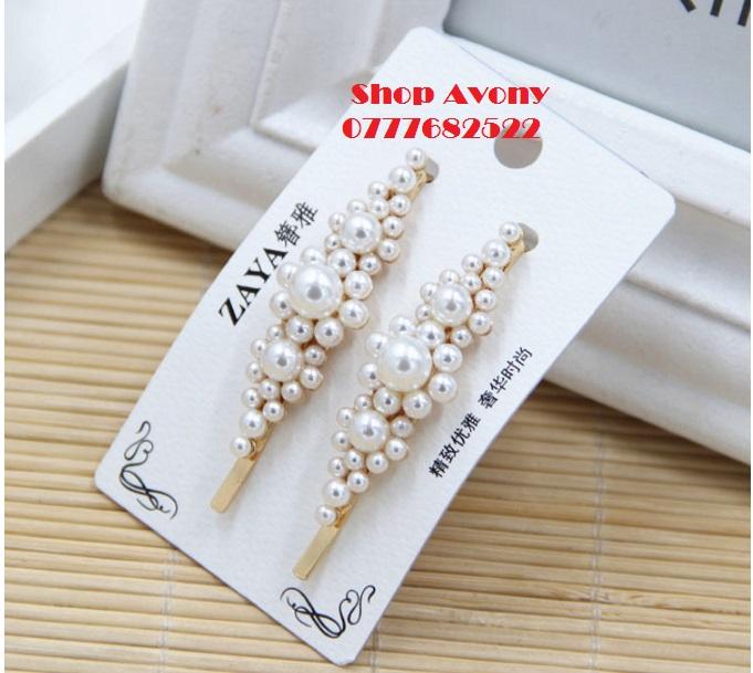 [HCM]kẹp tóc mái đính ngọc trai hoa to