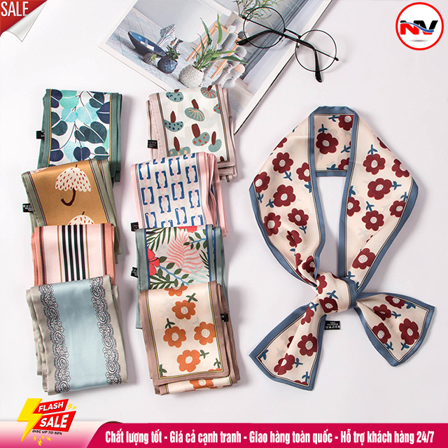 Khăn Lụa Thắt Nơ Buộc Tóc Quàng Cổ , Khăn Buộc Túi Xách Lụa Dáng Dài 100x8 cm Kiểu Pháp