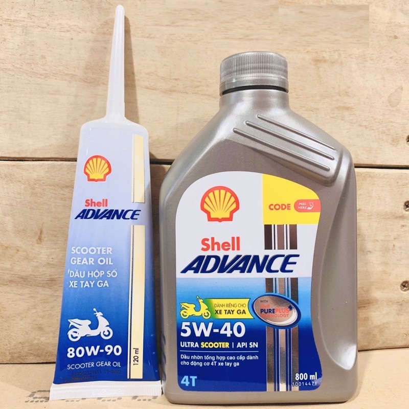 Nhớt shell Advance ultra 5W40 cho xe tay ga, nhớt xe ga shell ultra 5W40 chai 800ml và 1 lít mua kèm nhớt hộp số shell 120ml