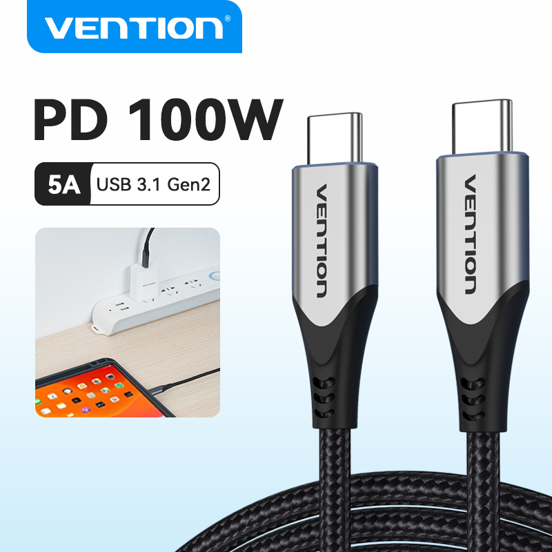 Vention Type C Cable PD 100W Fast Charging USB 3.1 Gen2 Male to C Male 5A Cable for Apple MacBook 2020 iPad Pro 2021 Switch Samsung Huawei USB C Cable