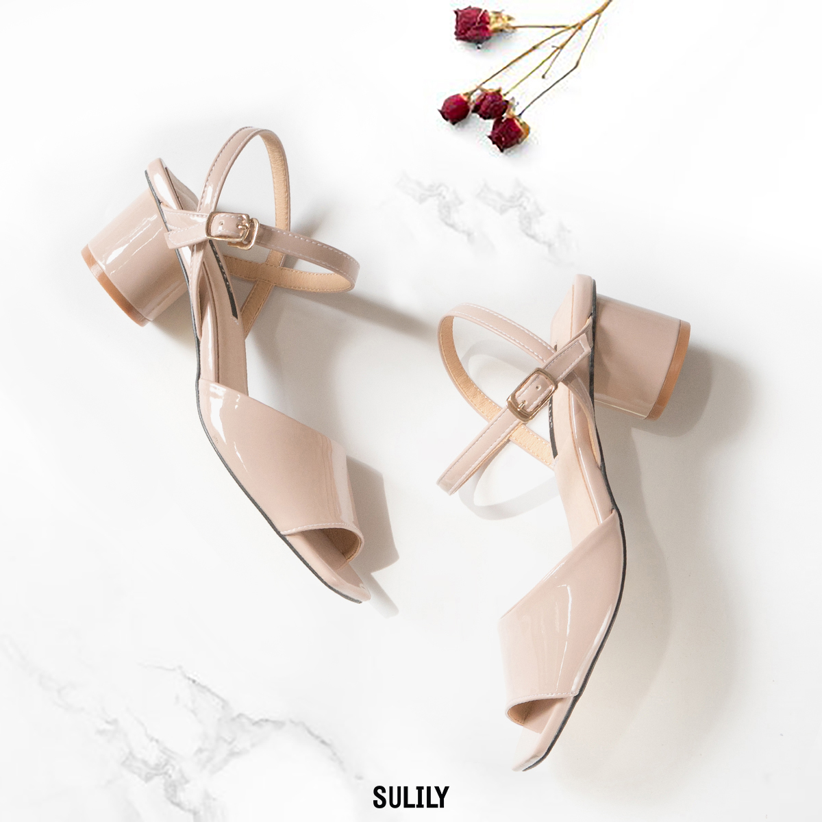 Giày Sandal Gót Vuông Mũi Vuông Sulily