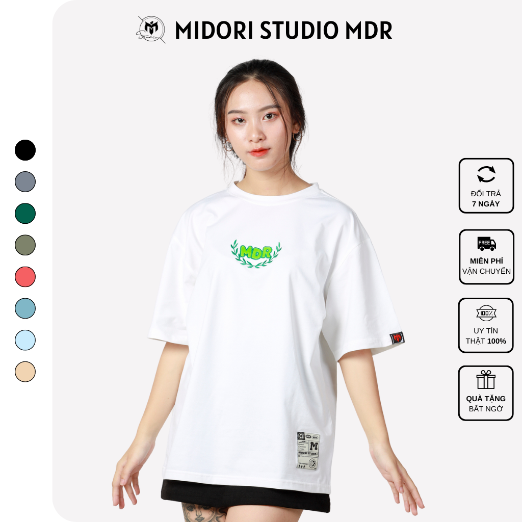 Áo phông tay lỡ form rộng Unisex giá rẻ thun nam nữ Thêu MDR Cao Cấp Local Brand CHÍNH HÃNG Mi Midori Studio