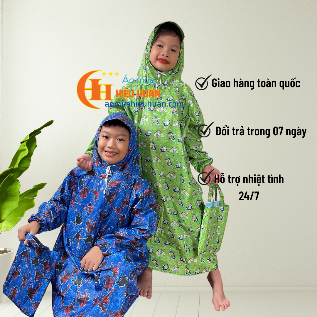 Áo Mưa Cho Bé loại Bit Quây vải dù siêu dai Trẻ Em cao cấp, chống rách áo mưa Hiệu Huấn