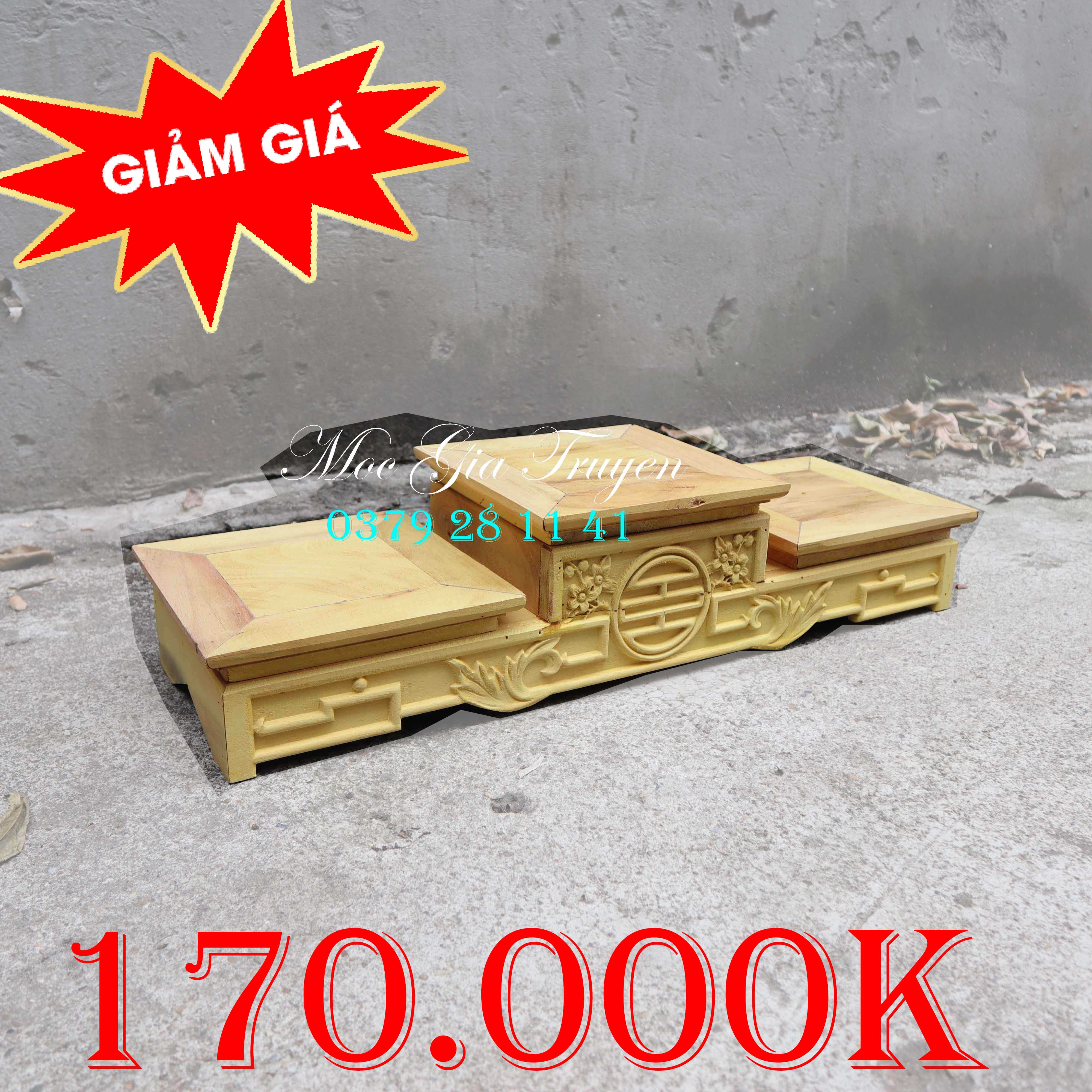Tam sơn bục kê thờ cúng bát hương gỗ mít