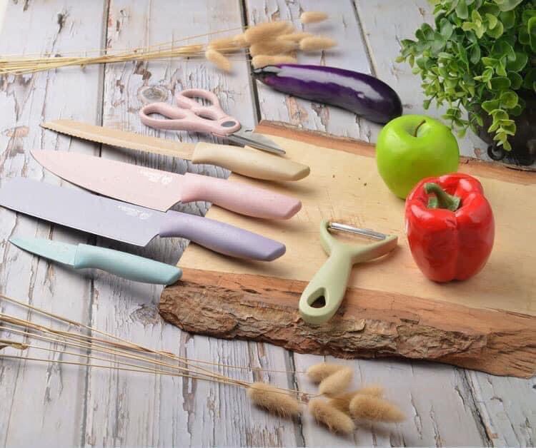 Bộ dao kéo 6 món Everrich Kitchen lúa mạch sịn sò siêu sắc bén - Set dao lúa mạch 6 món Everrich Kitchen