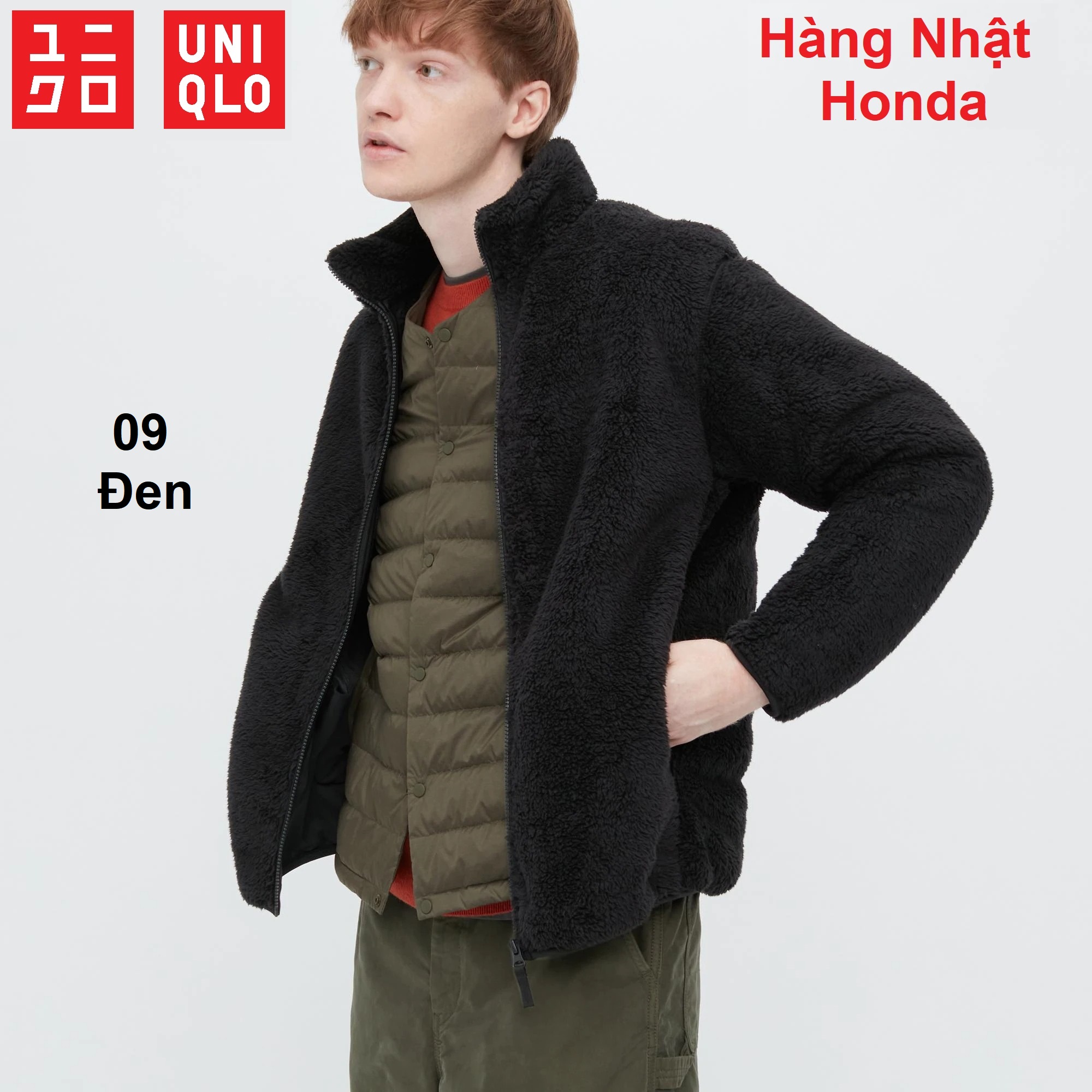 Áo khoác lông cừu 2 mặt khóa kéo nam uniqlo - nhật bản