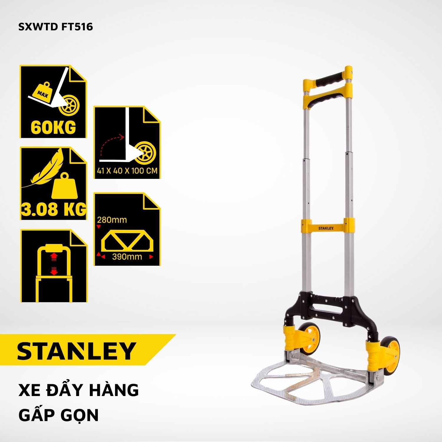 Stanley Folding Hand Truck 60KG, Silver, FT516