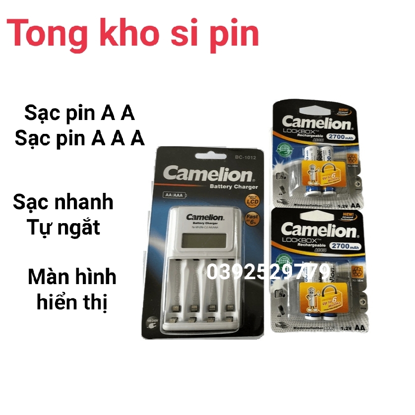 Bộ sạc Pin AA 1012 - Kèm 4 Pin sạc 2700 mAh có màn hình hiển thị pin