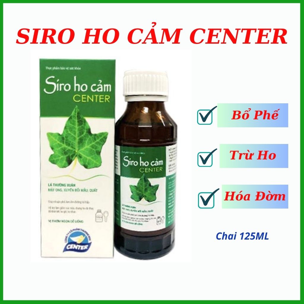 Siro ho cảm center, siro giúp bổ phế, giảm ho, long đờm, hỗ trợ giảm các triệu chứng viêm họng, chai 125ml