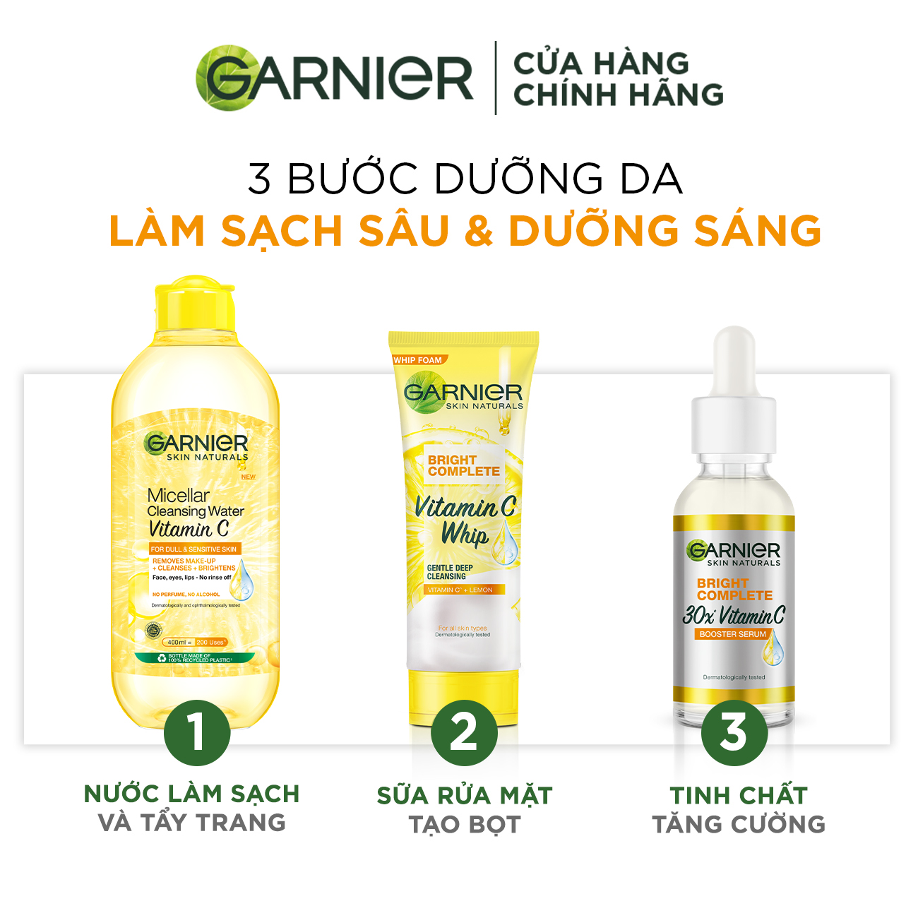 Bộ kem dưỡng da ngày đêm làm sáng và đều màu da Garnier Light Complete Vitamin C Serum Cream 50ml