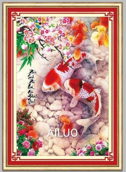 Tranh đính đá Song Ngư Phúc Sinh Phú Quý Gia Đình Thịnh 88737 kt70*50cm