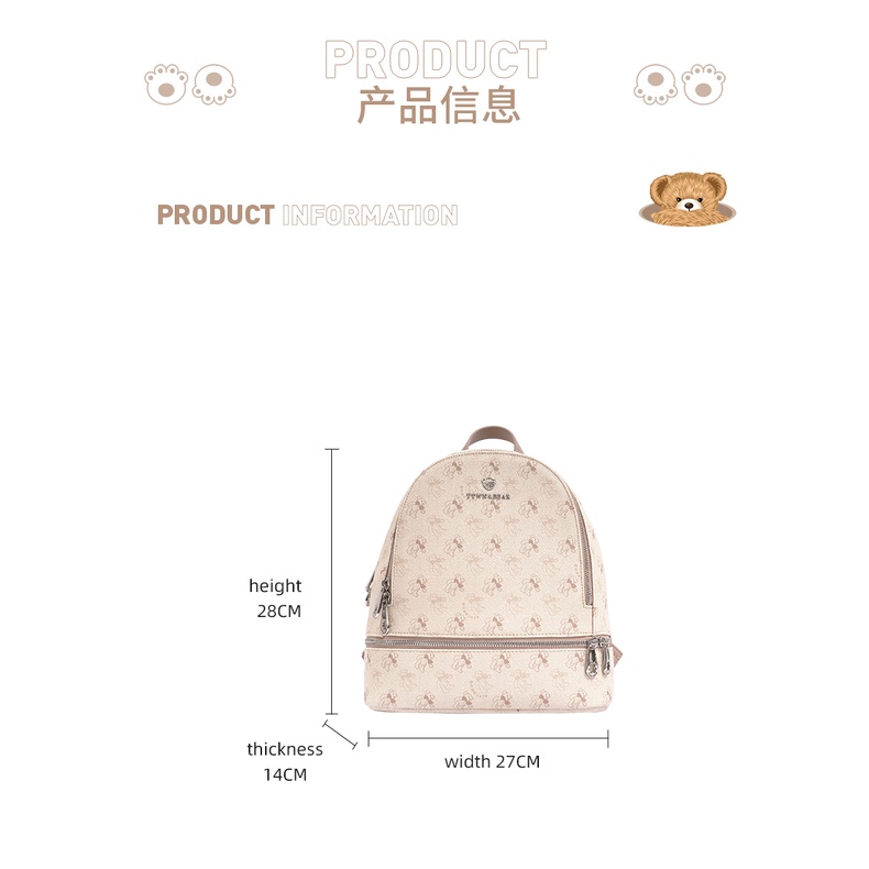 Ttwn Bear Balo Hồng Trắng Size 27cm - Sẵn Ship