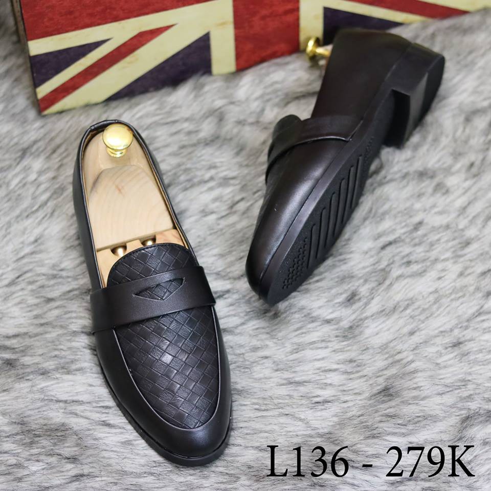 GIÀY LƯỜI DA ĐẾ CAO SU ĐÚC BỀN BỈ MÀU ĐEN L136
