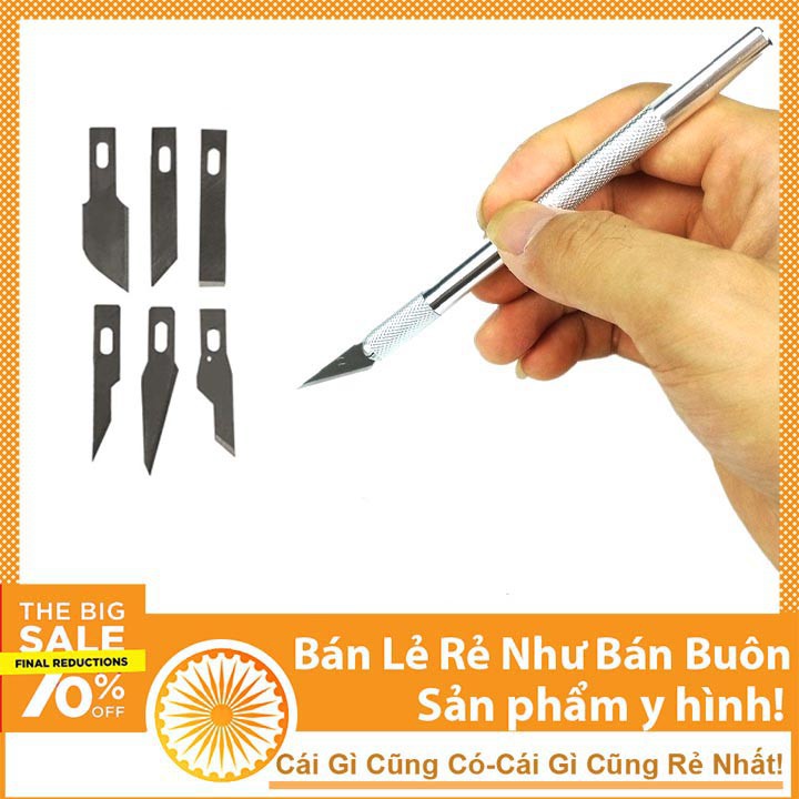 Dao khắc trổ cán bạc kèm 6 lưỡi khắc trổ đa năng