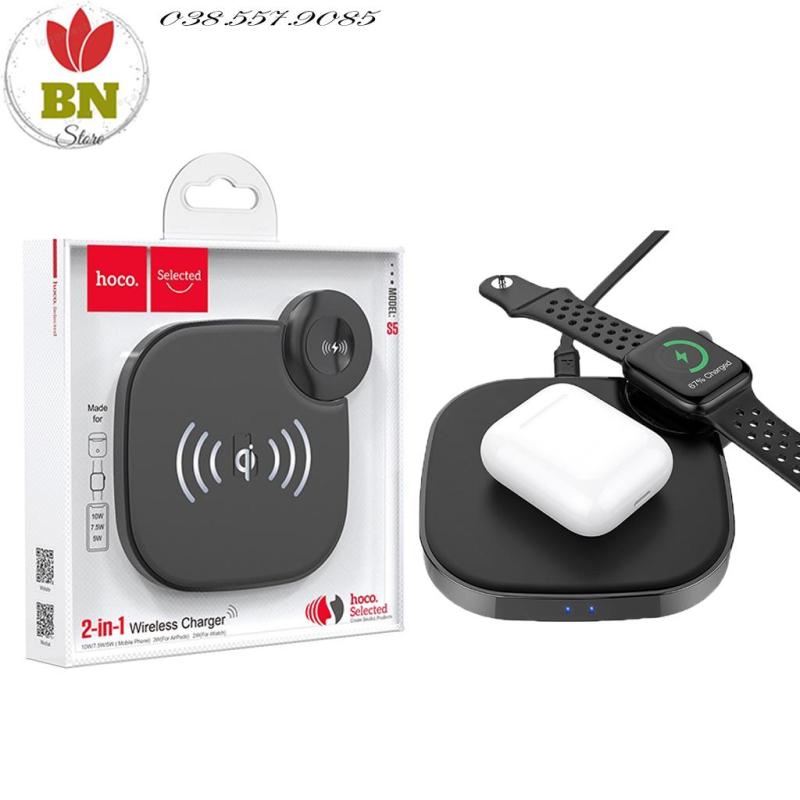 Giá Bộ sạc không dây 2 trong 1 Hoco S5 Rich power cho điện thoại di động 5W, 7.5W, 10W và cho smart Watch